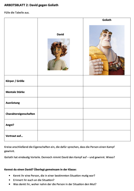Vorschau auf Arbeitsblatt 2: David gegen Goliath
